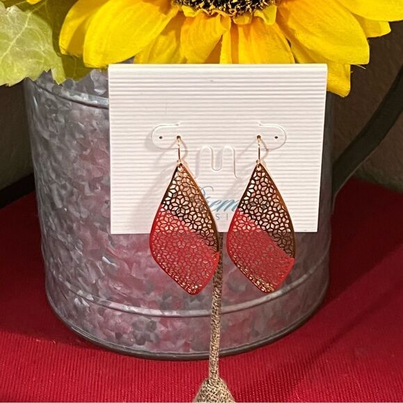 Premier Designs Copper  Leaf  Fishhook Earrings  #PDER1 - Picture 1 of 7